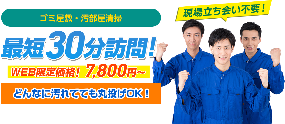 ゴミ屋敷・汚部屋清掃 最短30分訪問! どんなに汚れてても丸投げOK! 現場立ち会い不要!